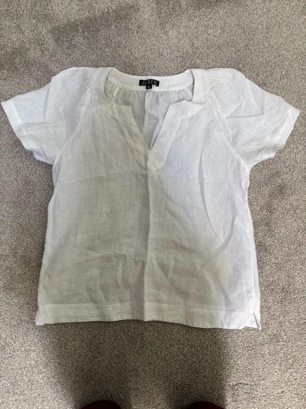 J. Crew White Linen Split-Neck Tunic Top